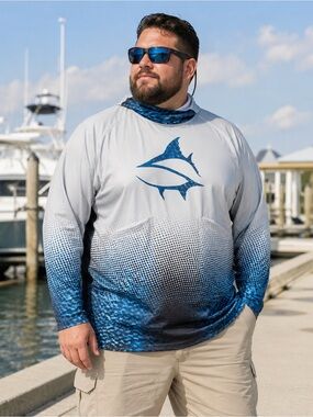 Loco Skail Men’s XXL Performance Fishing Hoodie Gray Blue Long Sleeve